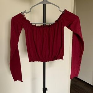 Burgundy Off The Shoulder Crop Top